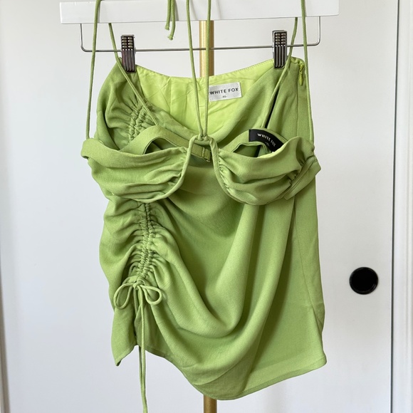 White Fox Boutique Effortless Mini Skirt + Truth Hurts Crop Top SET in Matcha - Picture 1 of 8